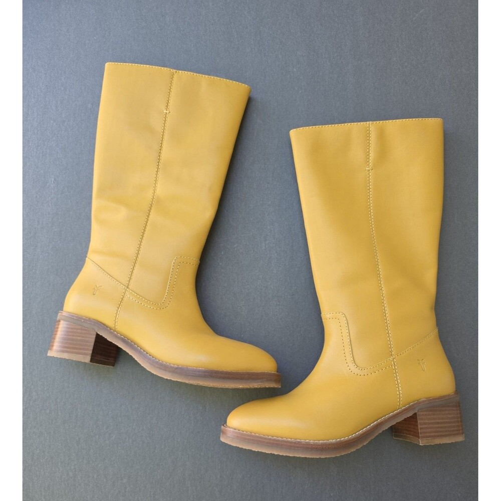 NIB Frye Camryn Womens 9 Tall Pull On Boots Leather Banana Yellow  Campus - Picture 16 of 16